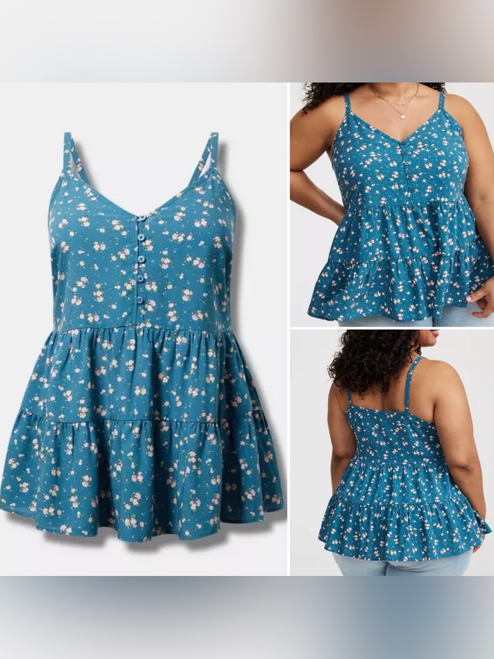 Torrid Challis Drop Waist Tiered Cami Color English Ditsy Floral Bluesteel Sz 1